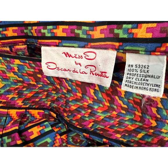 Vintage Miss O Oscar De La Renta Silk Colorful Aztec Print Pleated Midi Skirt - Picture 6 of 6